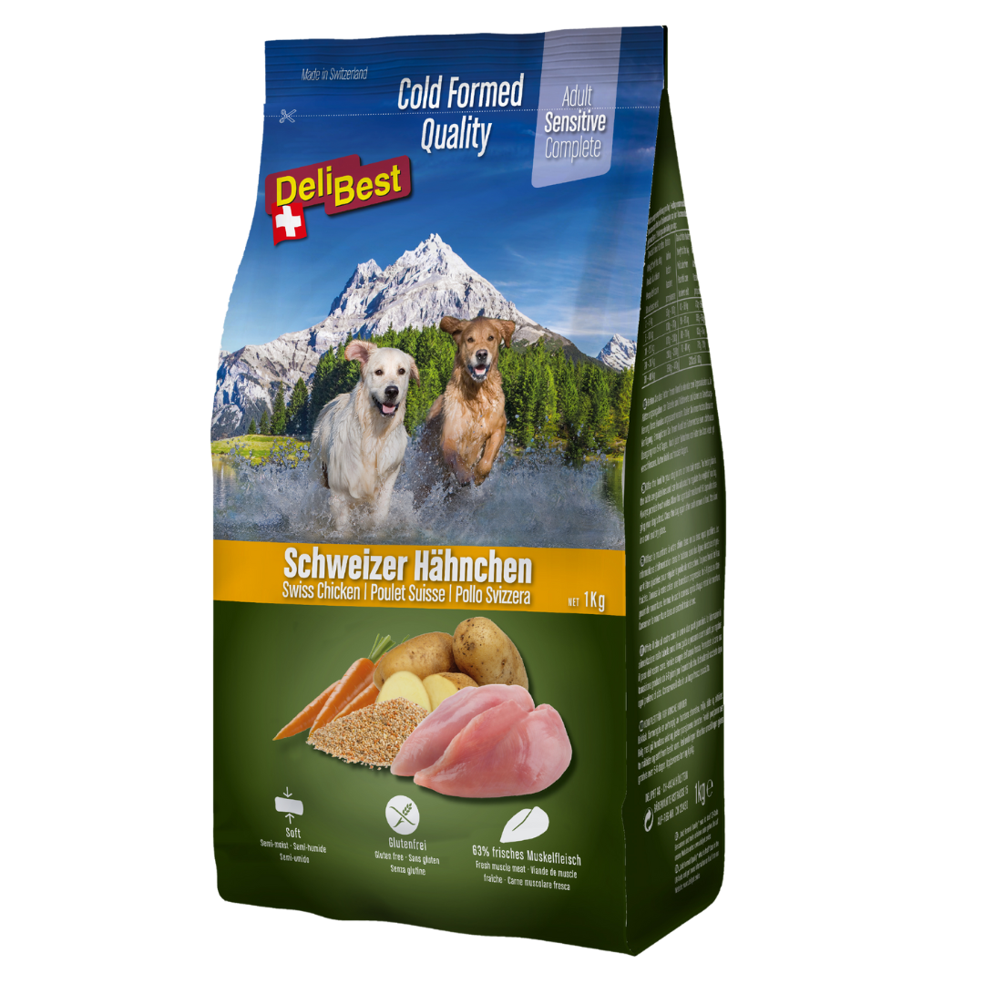 DeliBest Hund Adult Sensitive Complete Hähnchen halbfeuchtes Trockenfutter (kaltgeformt)