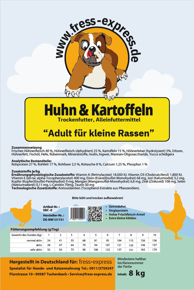 fress-express Huhn & Kartoffeln "Adult für kleine Rassen"