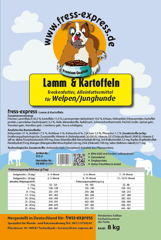 Lamm und Kartoffeln Welpen- und Junghundefutter