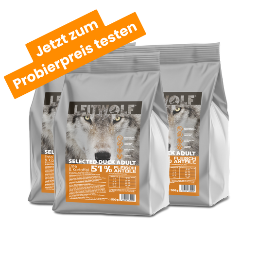 Leitwolf Selected Duck Adult - Probierpaket 3x500g  Hinweis: Nur einmal pro Kunde erhältlich!