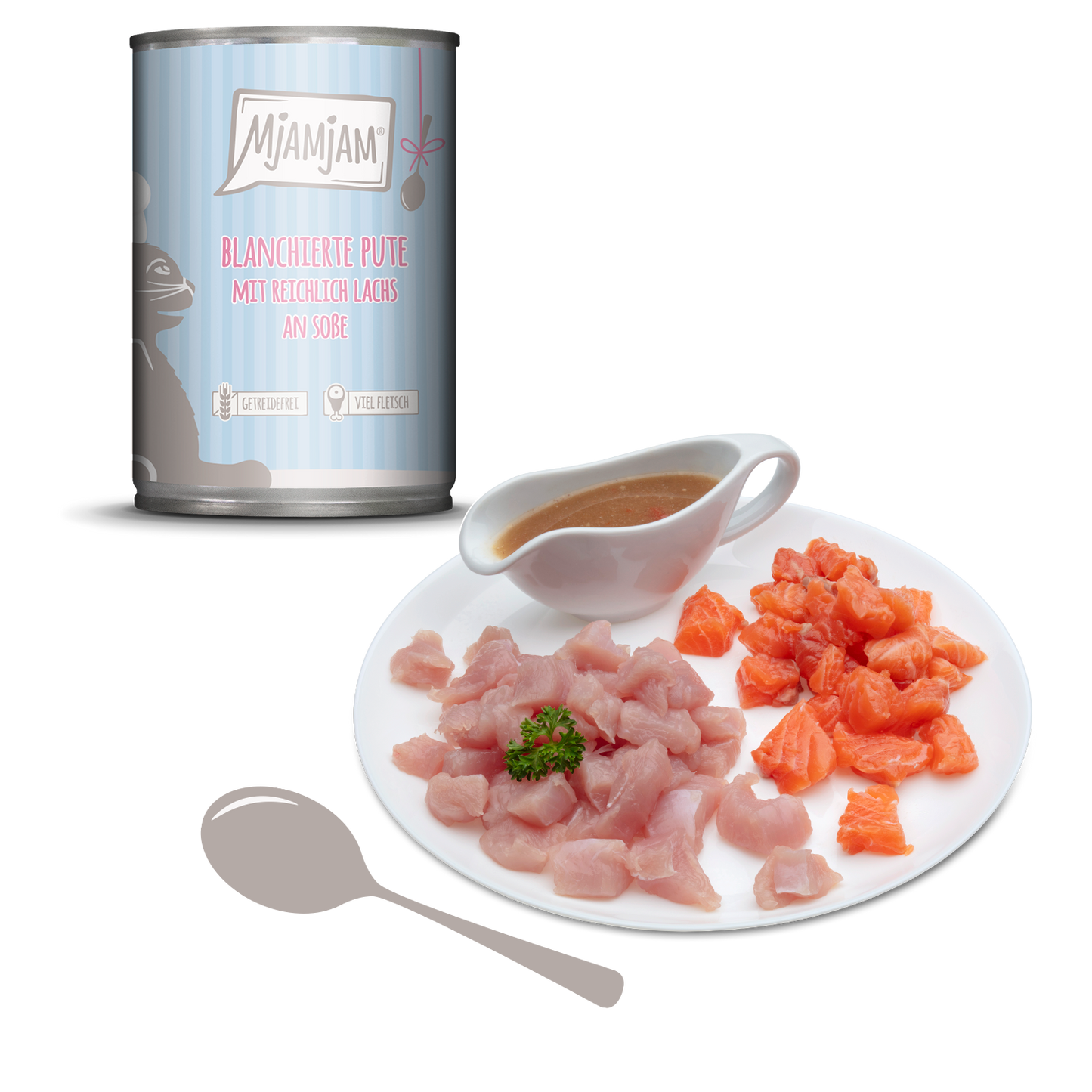 MjAMjAM – blanchierte Pute mit reichlich Lachs an Soße  380 g