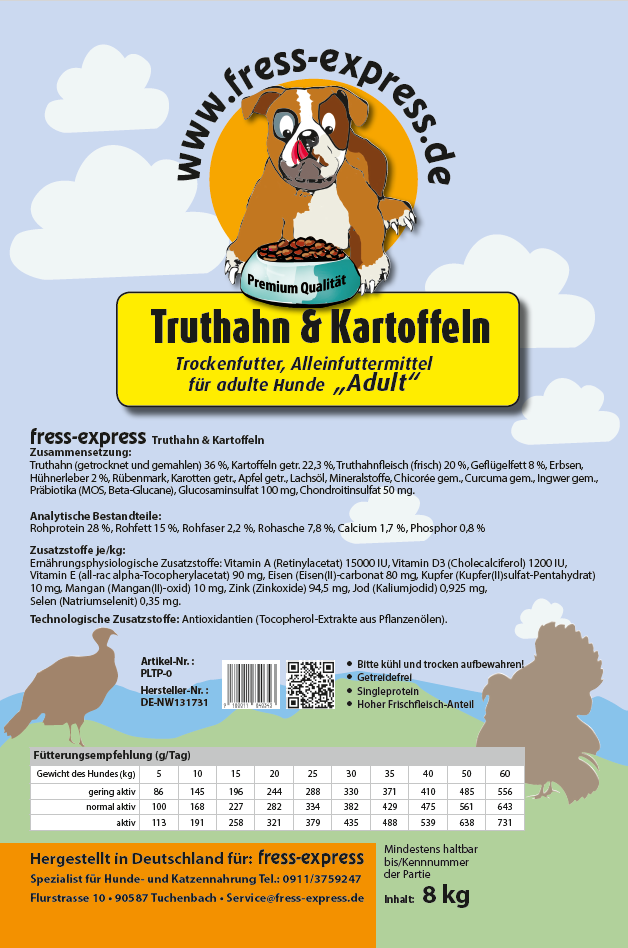 Truthahn & Kartoffeln Hypoallergen Monoprotein Getreidefrei